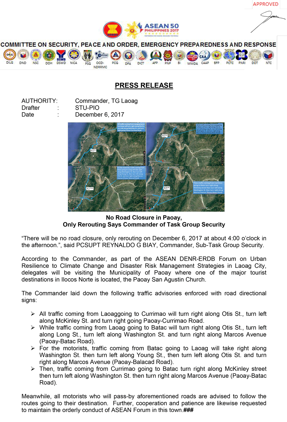 press release re no road closure in paoay 1